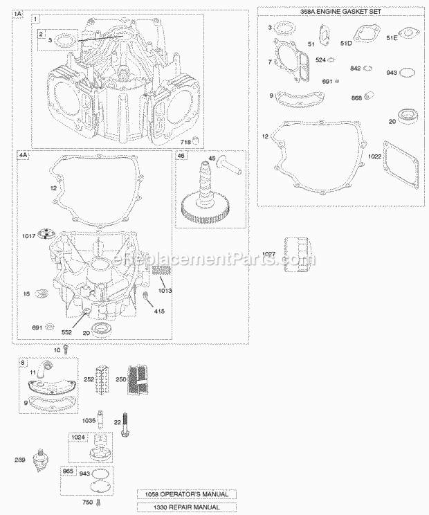 Briggs and Stratton 406577-0418-E1 Engine Crankcase CoverSump Cylinder Gasket Set-Engine Diagram
