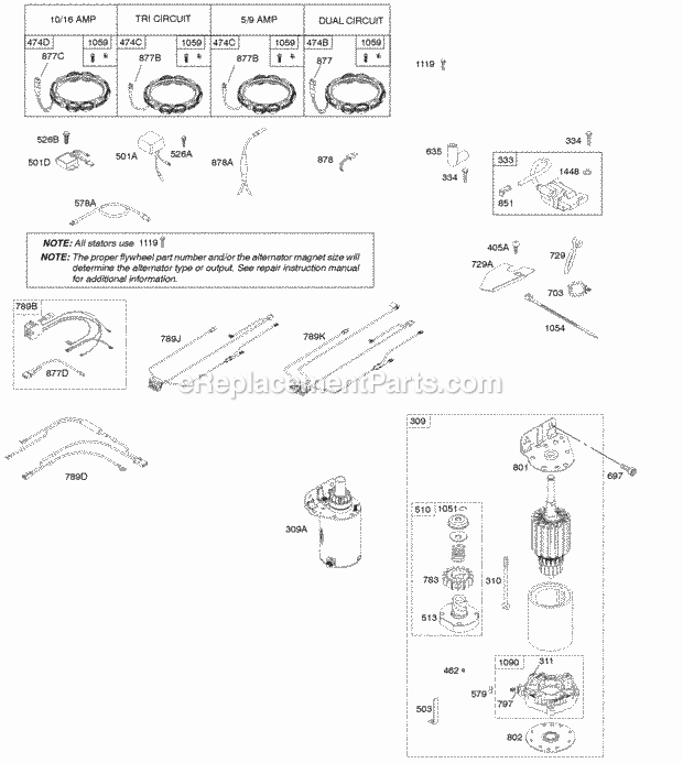 Briggs and Stratton 406777-0102-B1 Engine Alternator Electric Starter Fuel Supply Ignition Diagram