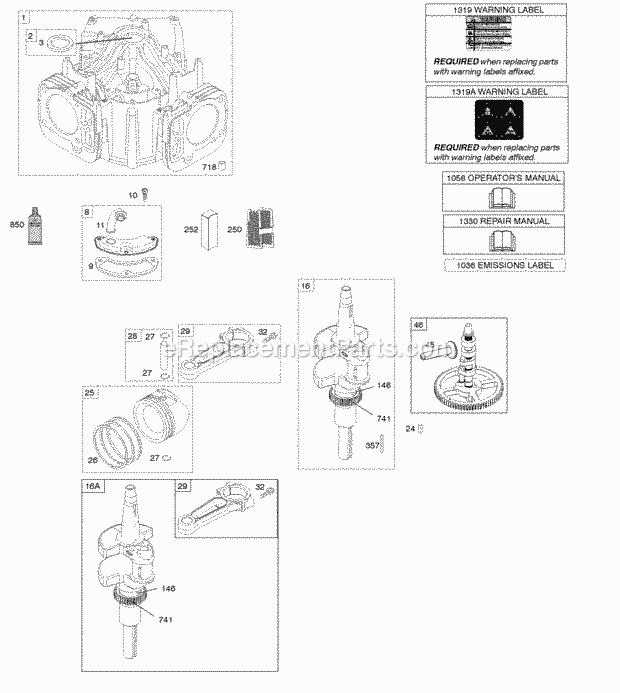 Briggs and Stratton 406777-0102-B1 Engine Camshaft Crankshaft Cylinder Pistons Rings Connecting Rod Diagram