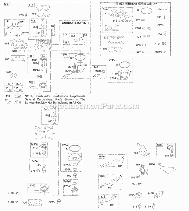 Briggs and Stratton 406777-6113-B1 Engine Carburetor Kit - Carburetor Overhaul Diagram