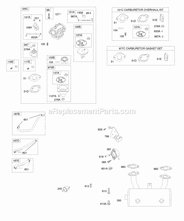 Briggs and Stratton 407577-0025-E1 Engine Carburetor Exhaust System Fuel Supply Kit - Carburetor Overhaul Diagram