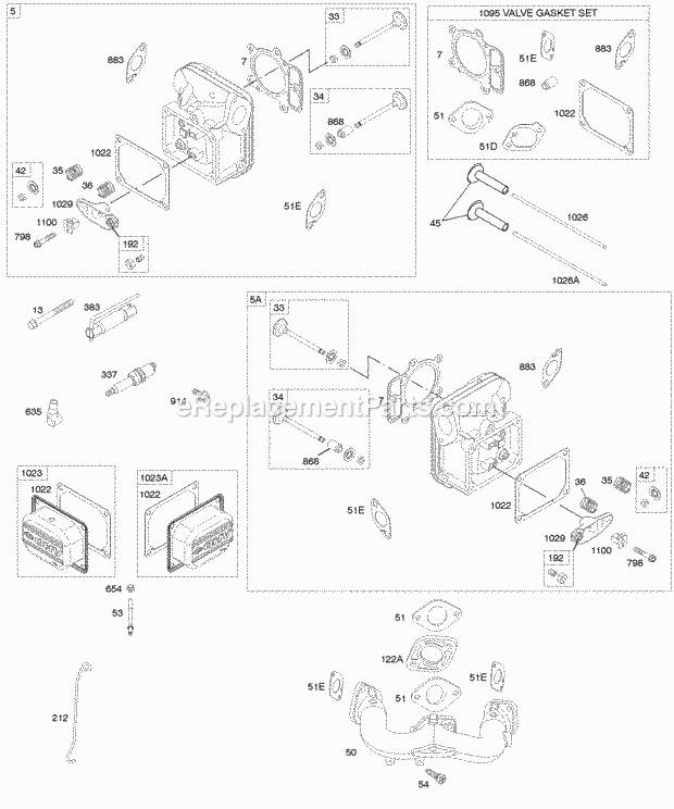 Briggs and Stratton 407577-0025-E1 Engine Cylinder Head Gasket Set-Valve Intake Manifold Valves Diagram