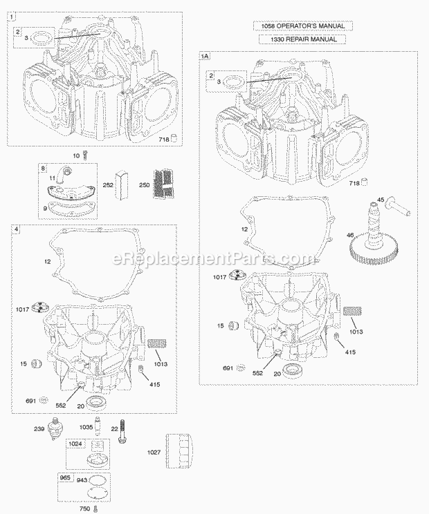 Briggs and Stratton 407577-0026-E1 Engine Cylinder Engine Sump Diagram