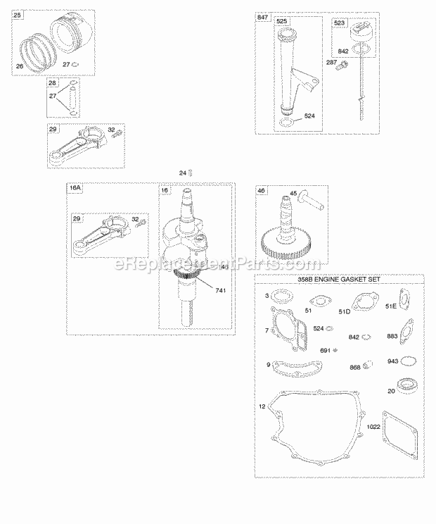 Briggs and Stratton 407577-0027-E1 Engine Camshaft Crankshaft Gasket Set-Engine Lubrication Pistons Rings Connecting Rod Diagram