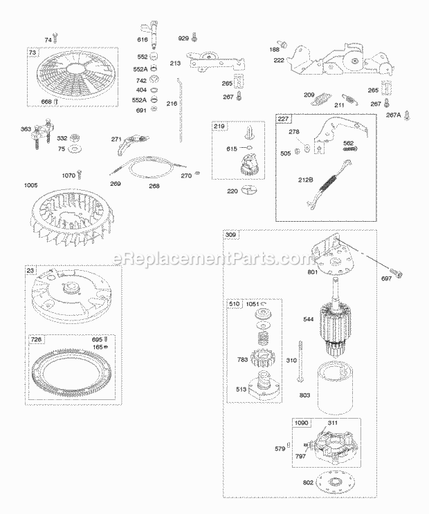 Briggs and Stratton 407577-0217-E1 Engine Controls Electric Starter Flywheel Governor Spring Diagram