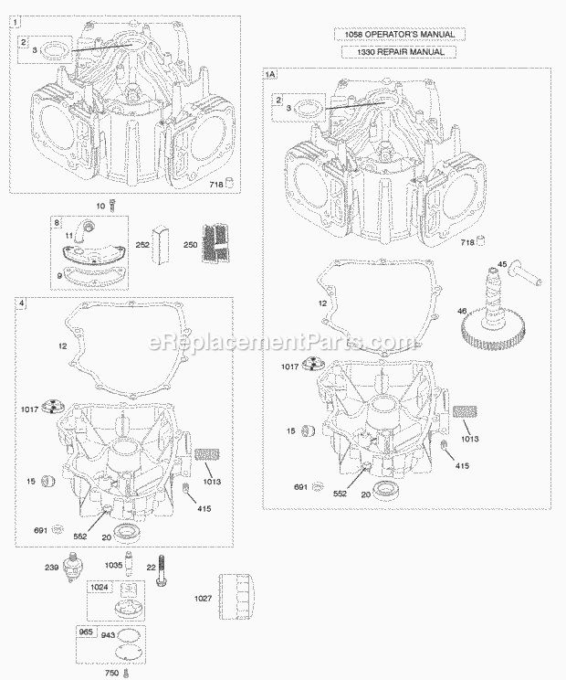 Briggs and Stratton 407577-0217-E1 Engine Cylinder Engine Sump Diagram