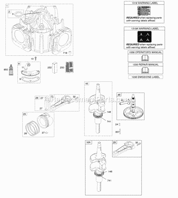 Briggs and Stratton 407777-0145-G1 Engine Camshaft Crankshaft Cylinder Piston Rings Connecting Rod Diagram