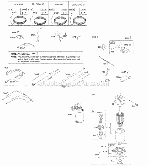 Briggs and Stratton 407777-0152-B1 Engine Alternator Electric Starter Ignition Diagram