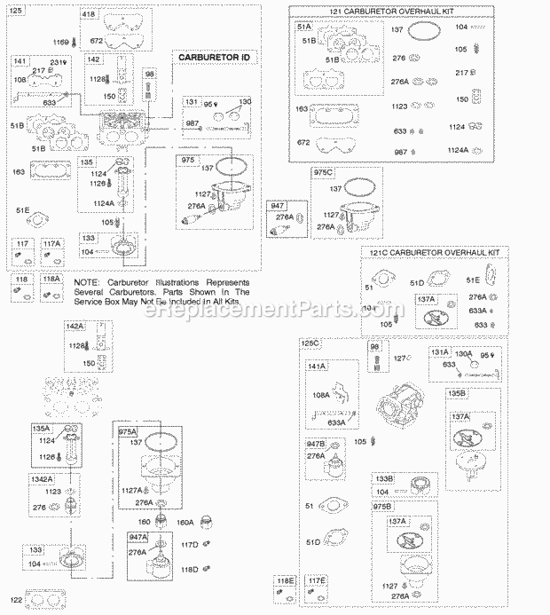 Briggs and Stratton 407777-1217-B1 Engine Carburetor Kit - Carburetor Overhaul Diagram