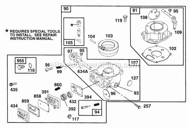 Briggs and Stratton 40A777-1201-01 Engine Carburetor Assembly Diagram