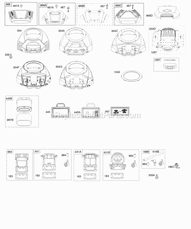 Briggs and Stratton 40G777-0117-G1 Engine Blower Housing Air Cleaner Diagram