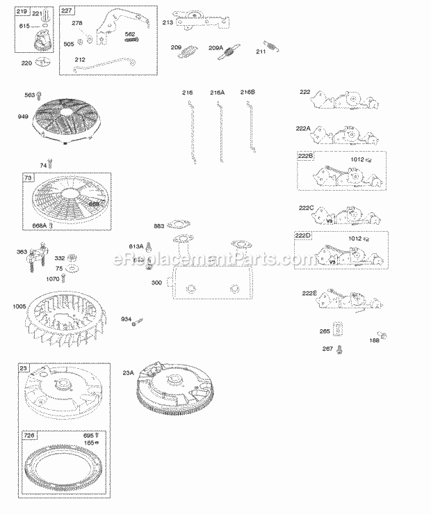 Briggs and Stratton 40G777-0124-G1 Engine Controls Exhaust System Governor Spring Flywheel Diagram