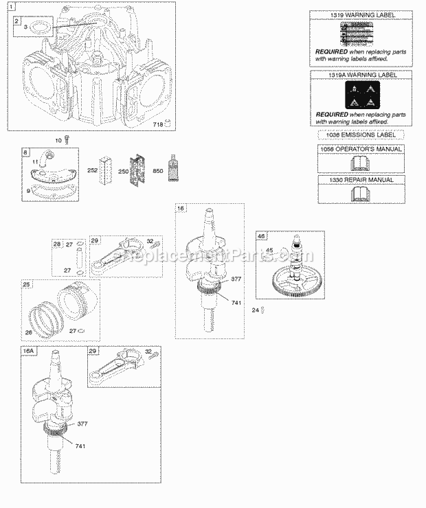Briggs and Stratton 40G777-0133-G5 Engine Crankshaft Camshaft Cylinder Piston Rings Connecting Rod Diagram