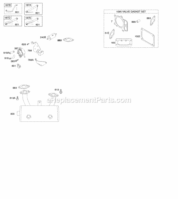 Briggs and Stratton 40H777-0119-G1 Engine Exhaust System Fuel Supply Gasket Set - Valve Diagram