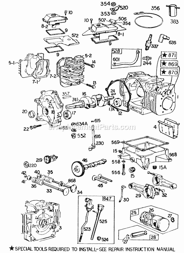 Briggs & Stratton 421437-0022-99 Engine CylinderCylinder HeadsSump Diagram