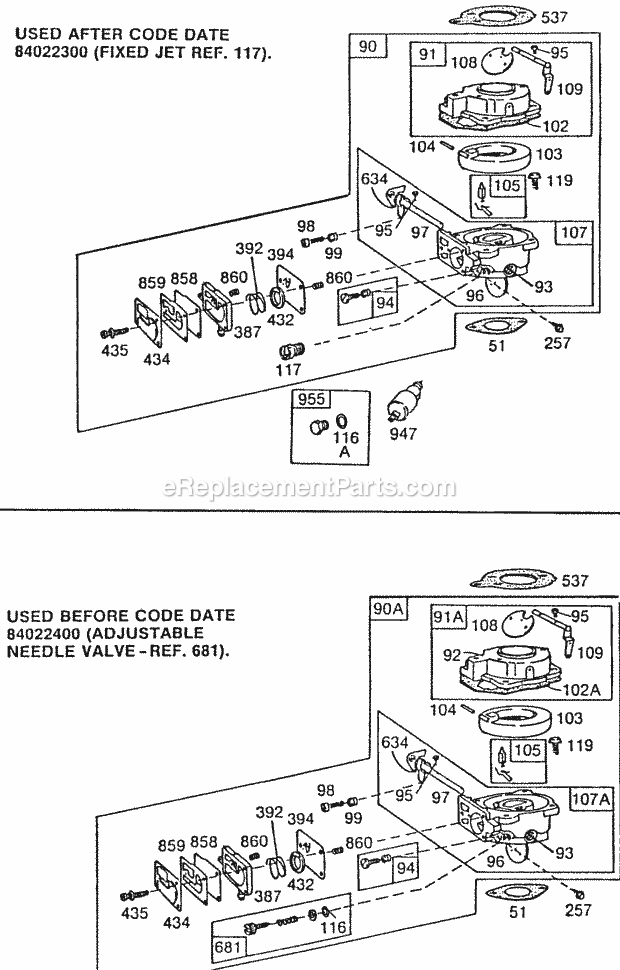 Briggs and Stratton 422432-0624-01 Engine Carburetor Assemblies Diagram