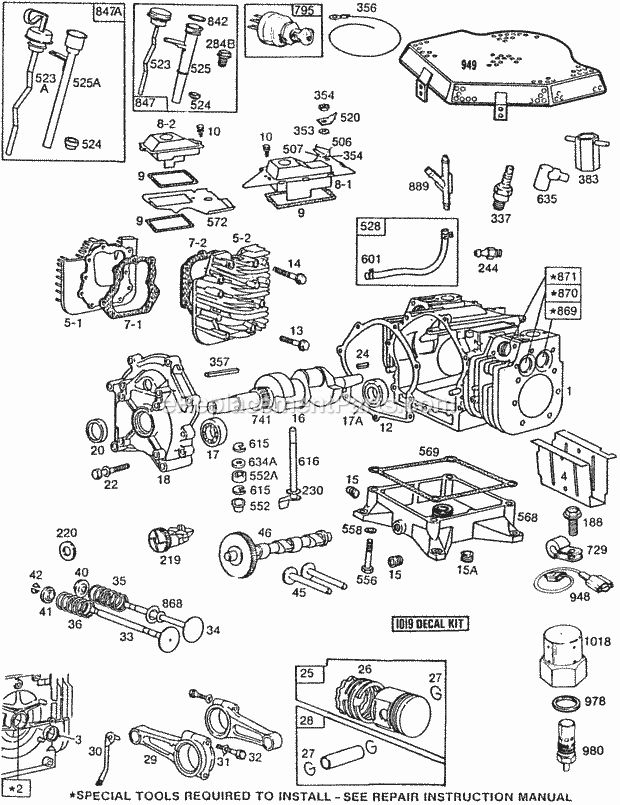 Briggs and Stratton 422432-0624-01 Engine CylinderCylinder HeadsSump Diagram