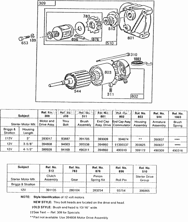 Briggs and Stratton 422432-0624-01 Engine Electric Starter And Chart Diagram