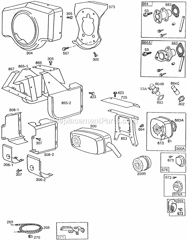 Briggs and Stratton 422432-0669-01 Engine BlowerhsgMufflersShielding Diagram