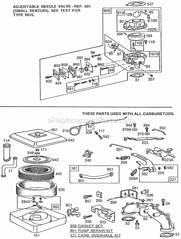 Briggs and Stratton 422432-1010-01 Engine Carburetor Assemblies AC Diagram