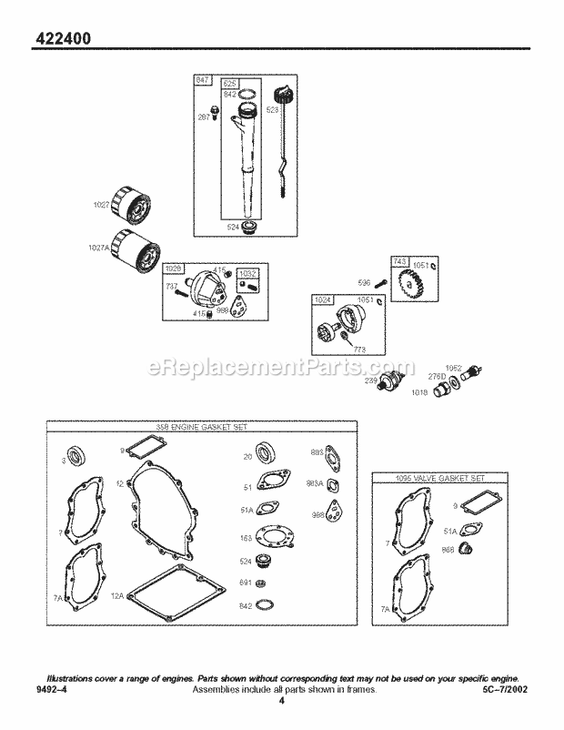 Briggs and Stratton 422432-1237-01 Engine KitGasket Sets - Engine KitGasket Sets - Valve Oil Diagram