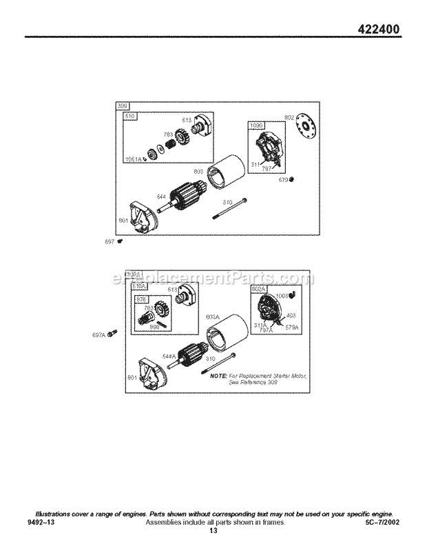 Briggs and Stratton 422432-1237-01 Engine Electric Starter Diagram