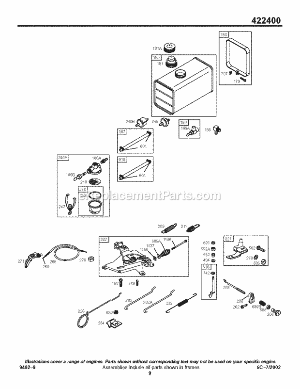 Briggs and Stratton 422432-4009-01 Engine Controls Fuel Tank Diagram