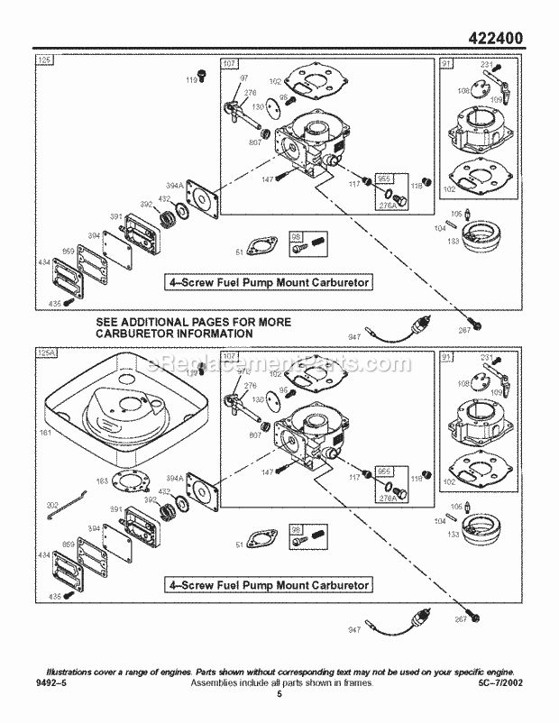 Briggs and Stratton 422437-1145-02 Engine Carburetor (4-Screw Mount) Diagram