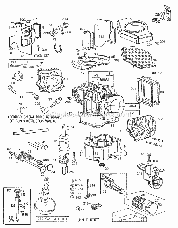 Briggs and Stratton 422707-0138-02 Engine CylinderCylinder HeadsSump Diagram