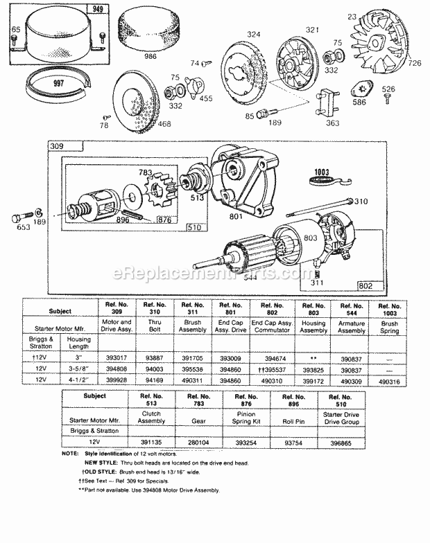 Briggs and Stratton 422707-0138-02 Engine Electric Starter And Chart Diagram