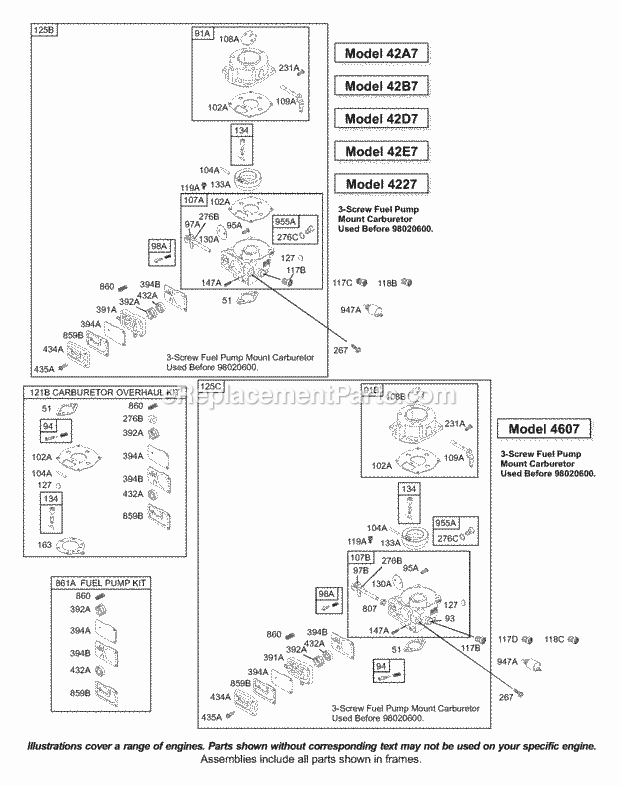 Briggs and Stratton 422707-0138-02 Engine Carburetor Diagram