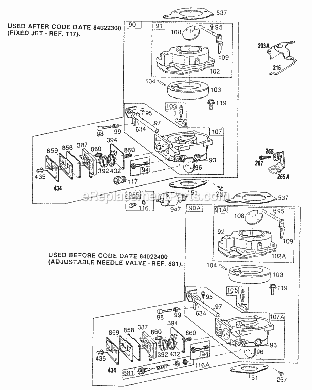 Briggs and Stratton 422707-0138-02 Engine Carburetor Assemblies Diagram