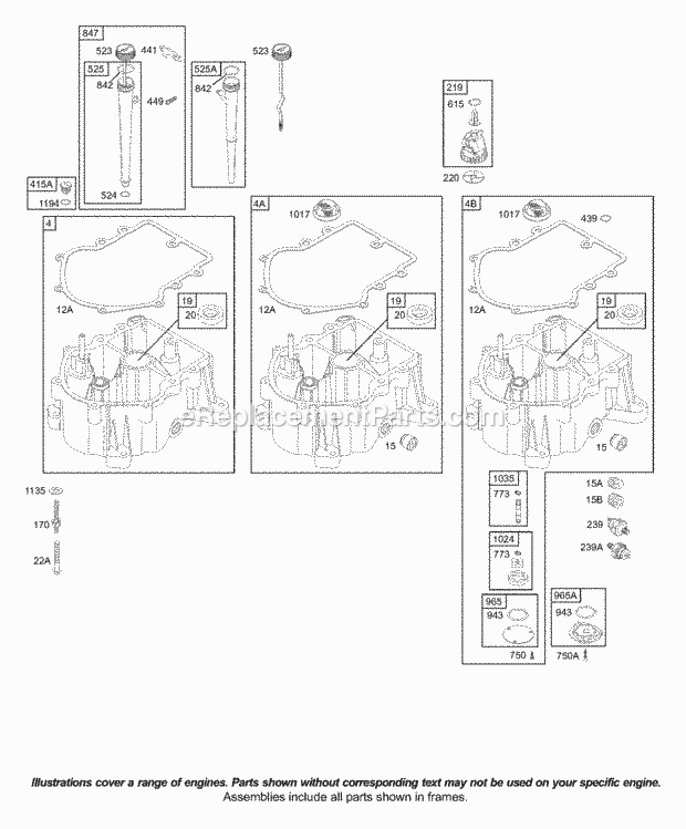 Briggs and Stratton 42A707-1707-E1 Engine Sump Diagram