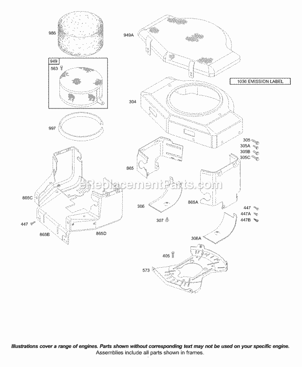 Briggs and Stratton 42A707-1707-E1 Engine Blower Housing Diagram