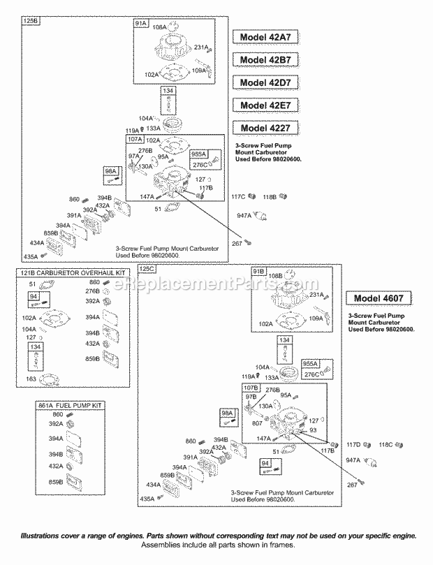 Briggs and Stratton 42A707-1707-E1 Engine Carburetor Diagram