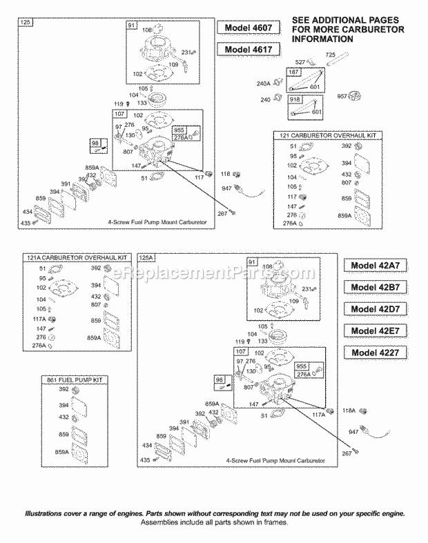 Briggs and Stratton 42A707-1707-E1 Engine Carburetor KitsGaskets-Carburetor Diagram