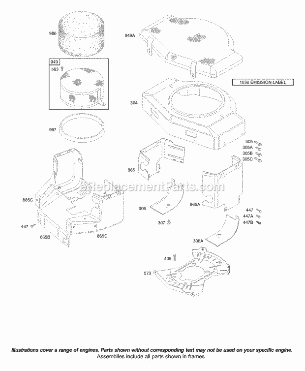 Briggs and Stratton 42A707-1838-A1 Engine Blower Housing Diagram
