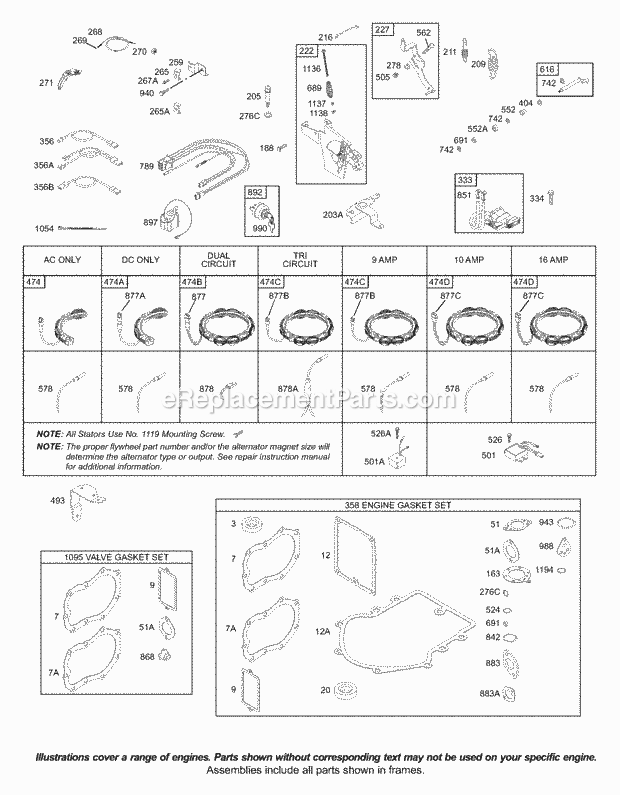 Briggs and Stratton 42D707-1298-01 Engine Alternator Controls Electrical Governor Spring Ignition KitsGaskets-Engine Diagram