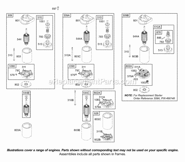 Briggs and Stratton 42D707-1298-01 Engine Electric Starter Diagram