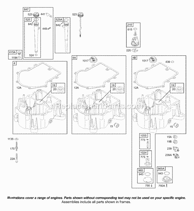 Briggs and Stratton 42D707-1834-99 Engine Sump Diagram