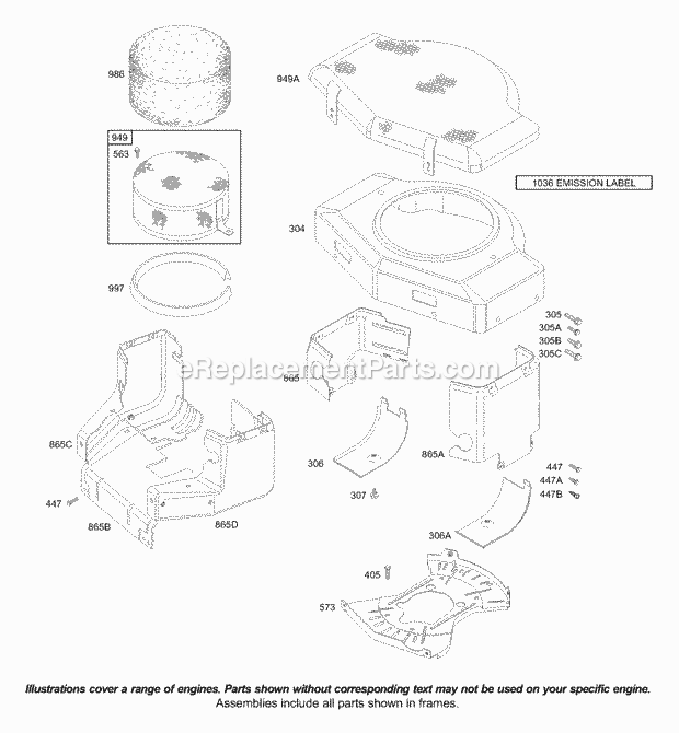 Briggs and Stratton 42D707-1880-A1 Engine Blower Housing Diagram