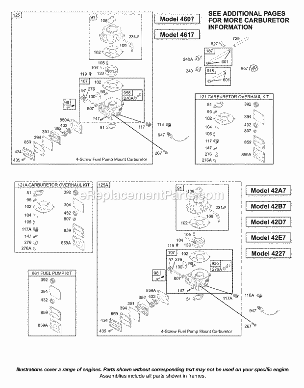 Briggs and Stratton 42D707-2280-E1 Engine Carburetor KitsGaskets-Carburetor Diagram