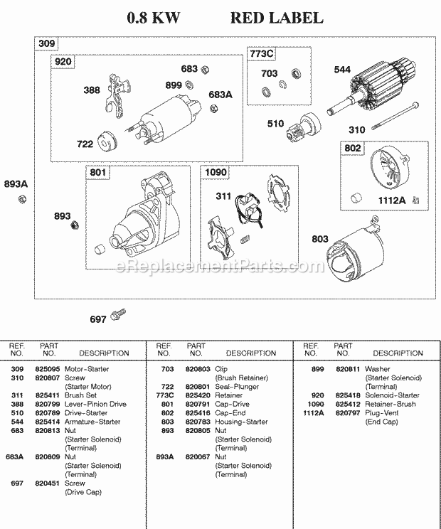 Briggs & Stratton 430447-0205-E2 Engine Starter Motor 08Kw Red Label Diagram