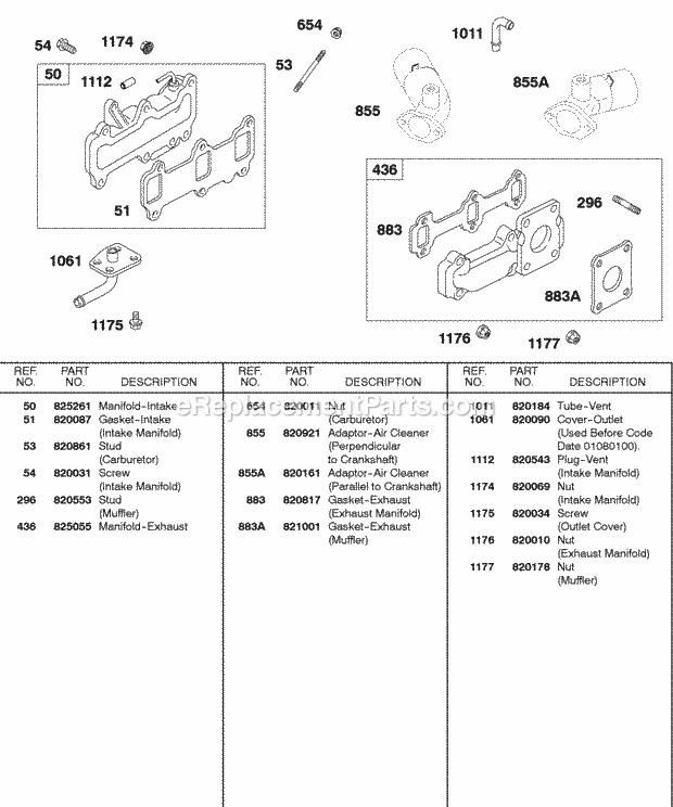 Briggs & Stratton 430447-0205-E2 Engine Exhaust Manifold Intake Manifold AC Adaptors Diagram