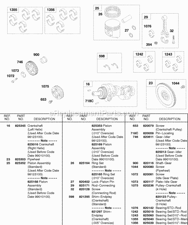 Briggs and Stratton 432447-0105-A1 Engine Piston Crankshaft Flywheel Diagram