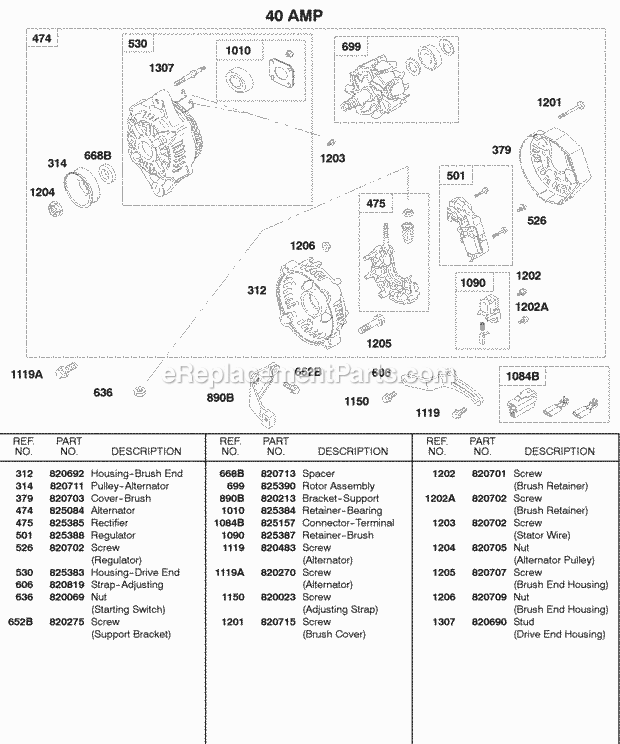 Briggs and Stratton 432447-0105-A1 Engine 40 Amp Alternator Diagram