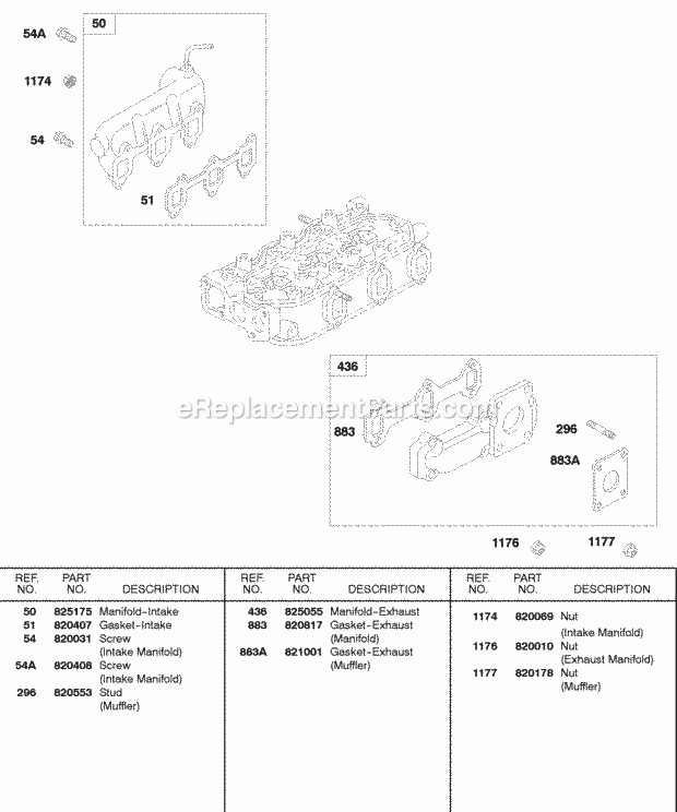 Briggs and Stratton 432447-0105-A1 Engine Exhaust Manifold Intake Manifold Diagram