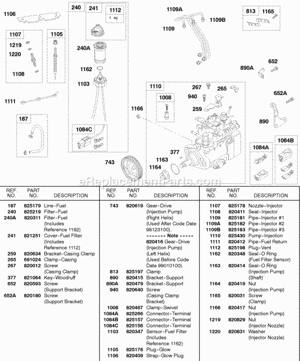 Briggs and Stratton 432447-0105-A1 Engine Fuel Filter Injection Pump Diagram