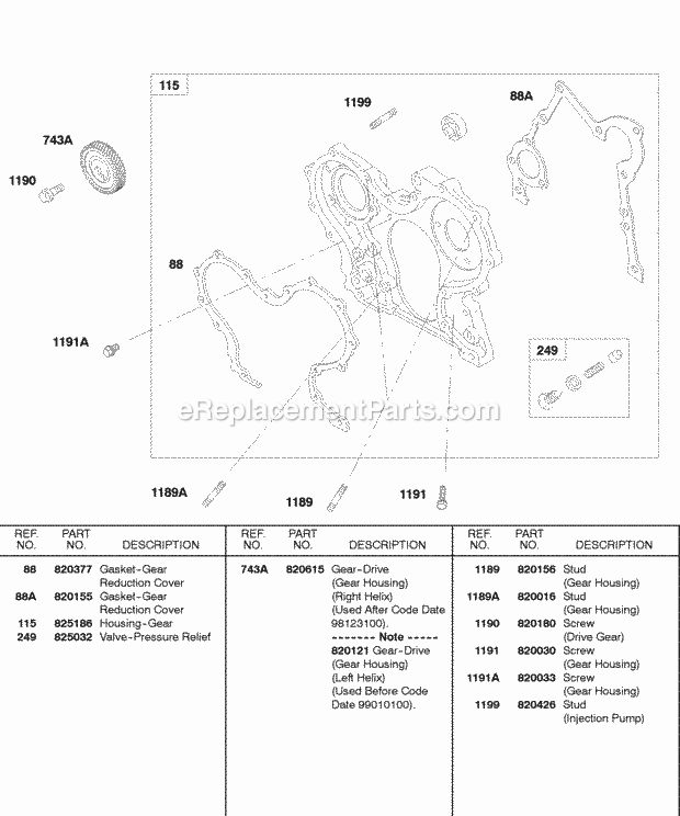 Briggs and Stratton 432447-0105-E1 Engine Gear Housing Diagram