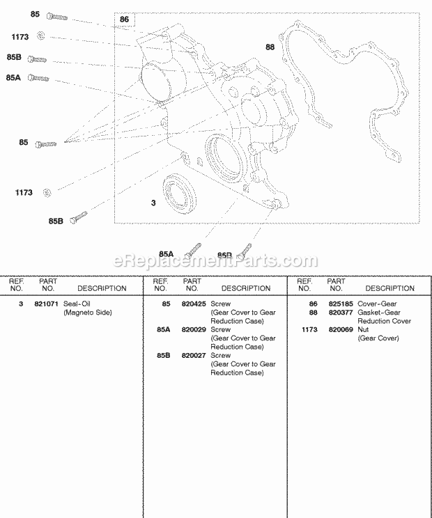 Briggs and Stratton 432447-0105-E1 Engine Gear Cover Diagram